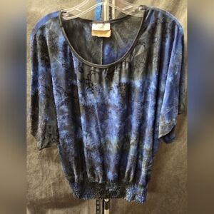 Dressbarn Blue and Black Floral Blouse